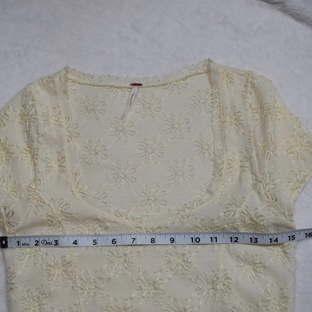 Free People Dress Daisy Lace Sz M Mini Floral Stretchy Neutral Cottagecore Boho - Picture 11 of 15